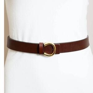 Minimalist Leather Gold Horseshoe Belt – Brown